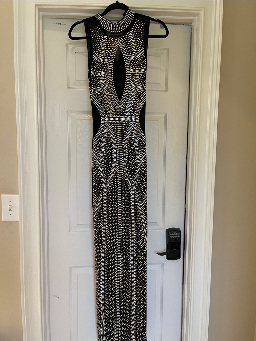 Sleeveless Black Maxi Dress w/ Silver Stud Detailing-Peep through sides/SM